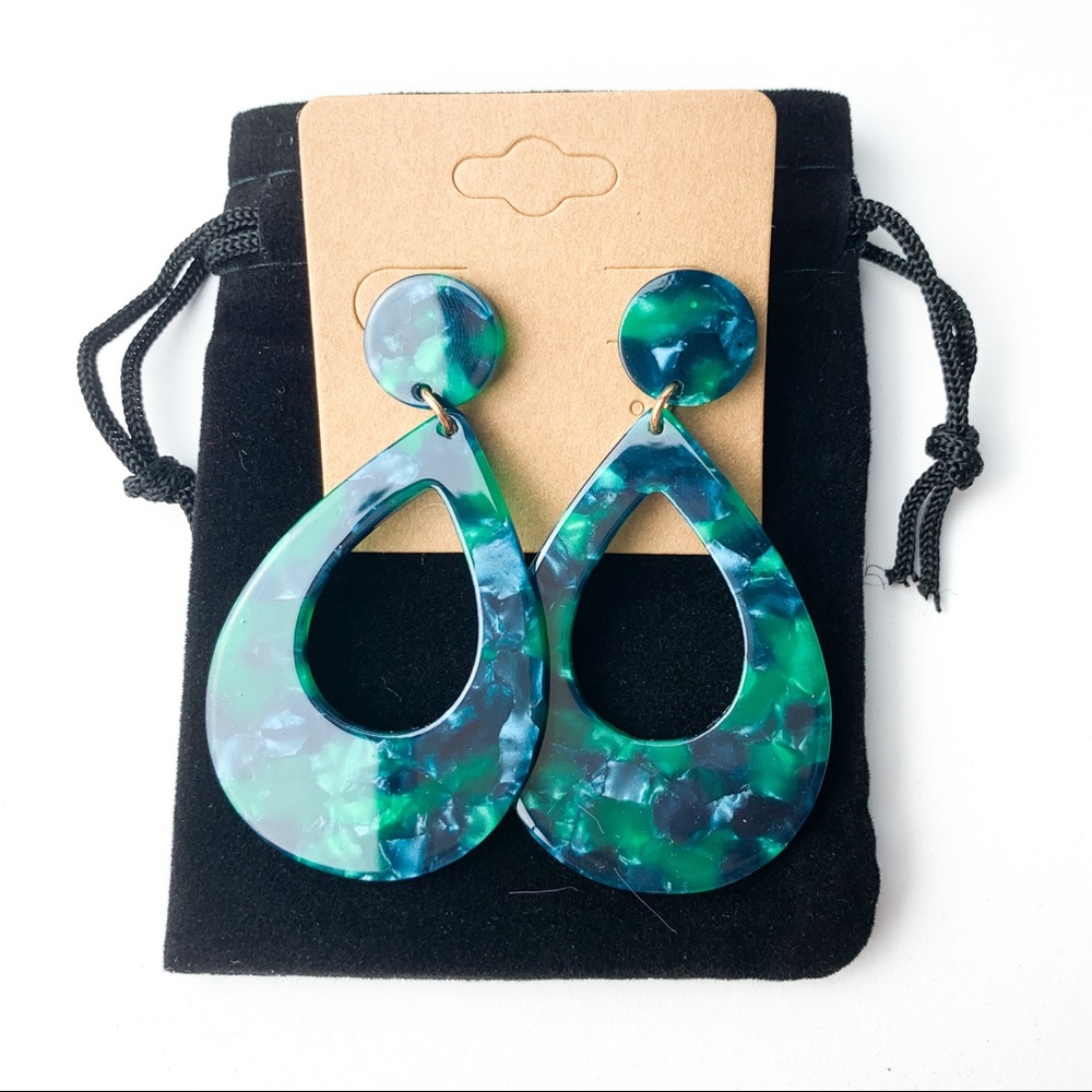 Emerald Teardrop Statement Earrings - Picture 3 of 3
